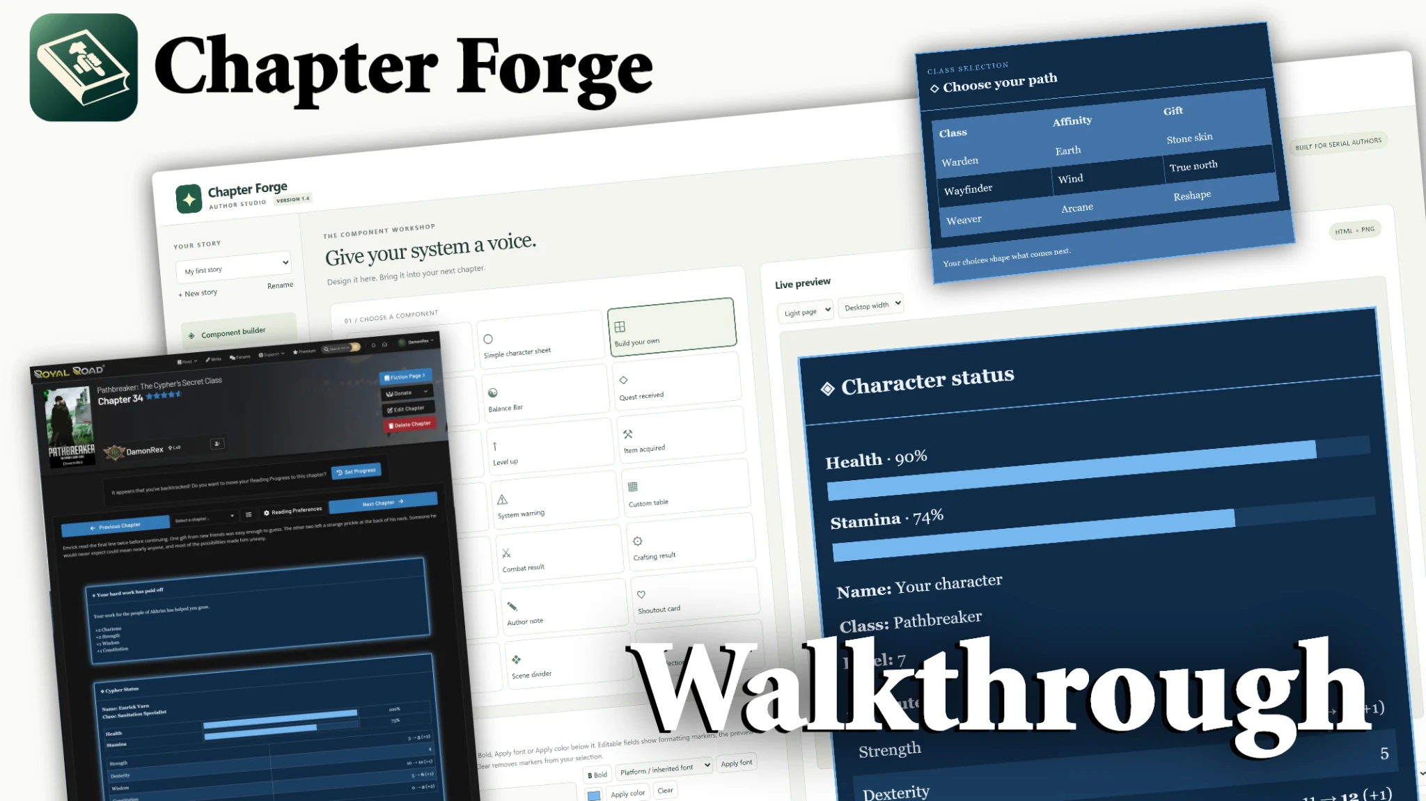Chapter Forge walkthrough video thumbnail showing the Chapter Forge interface and formatted system panels